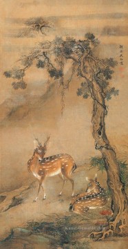  Hirsch Kunst - Shenquan Hirsch unter einem Baum Chinesische Malerei